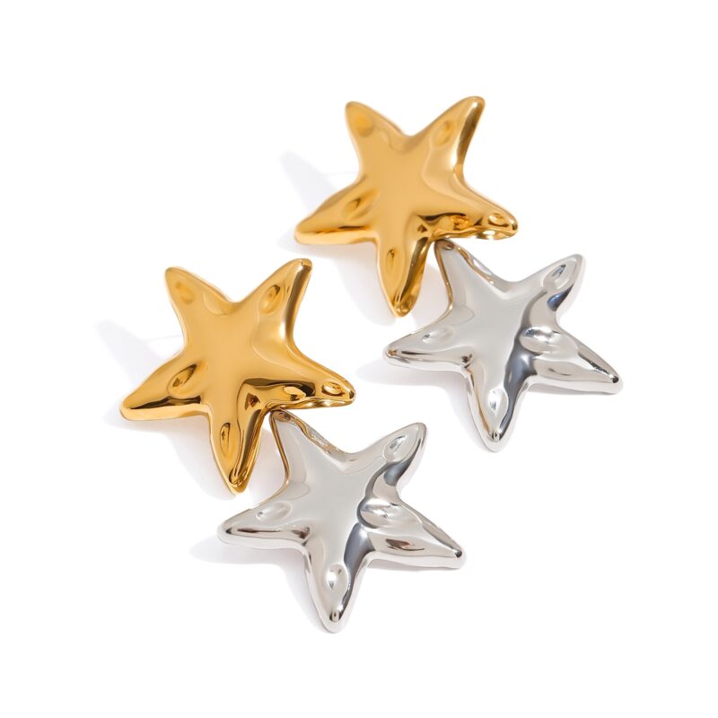 J&D Modern Minimalist 18K Pvd Gold Stainless Steel Gold and Silver Star Women Drop Earrings