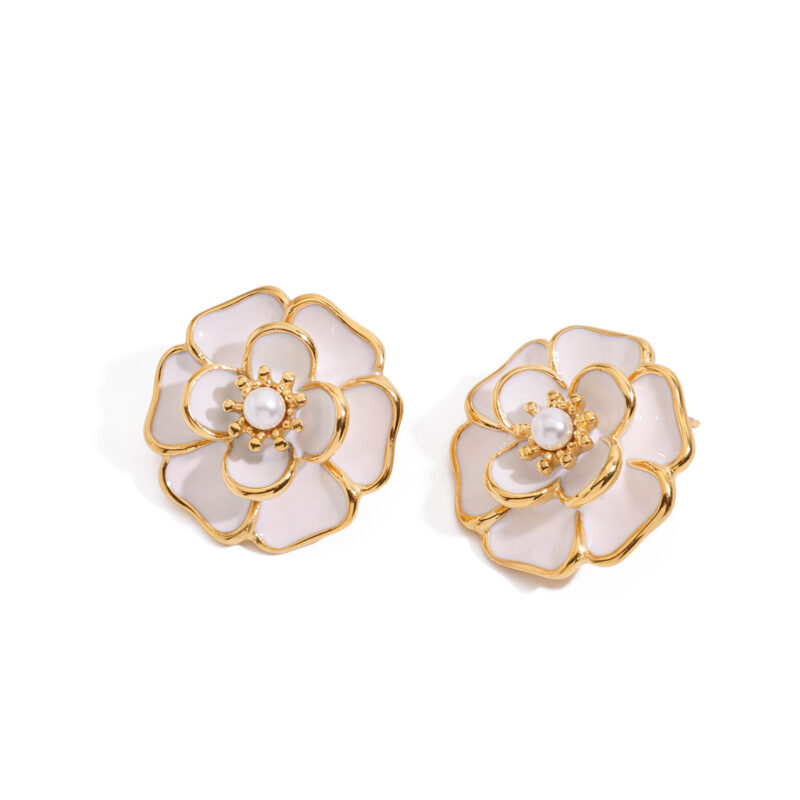 J&D Elegant Ocean Summer Boho Resin Floral Earrings 18K Gold Stainless Steel Accent Hypoallergenic Lightweight Jewelry - Image 2