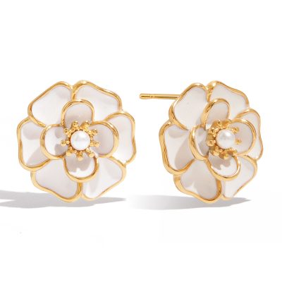 J&D Elegant Ocean Summer Boho Resin Floral Earrings 18K Gold Stainless Steel Accent Hypoallergenic Lightweight Jewelry