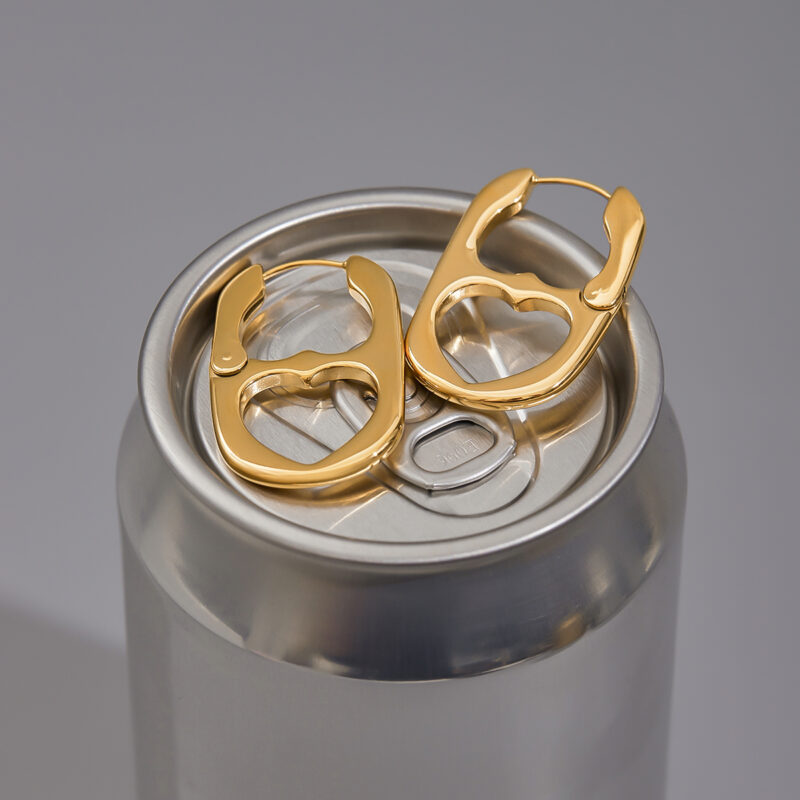 Men's Designer 18K Gold Stainless Steel Smooth Can-Inspired Hollow Heart Stud Earrings - Image 4