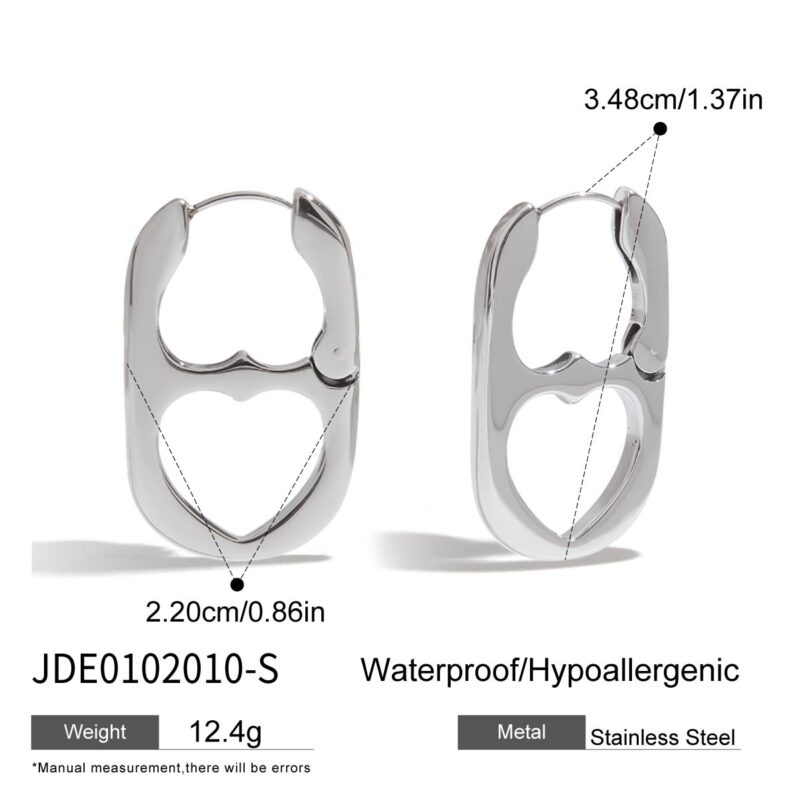 Men's Designer Steel-Colored Stainless Steel Smooth Can-Inspired Hollow Heart Stud Earrings - Image 6
