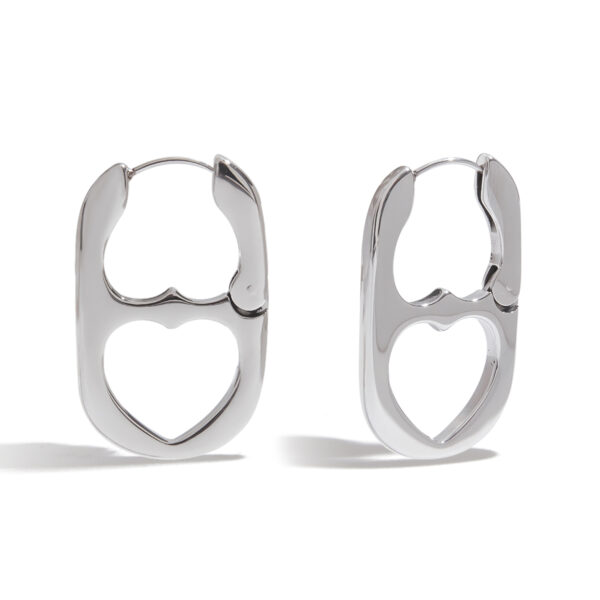 Men's Designer Steel-Colored Stainless Steel Smooth Can-Inspired Hollow Heart Stud Earrings