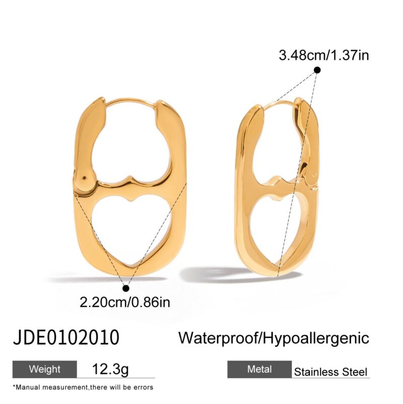 Men's Designer 18K Gold Stainless Steel Smooth Can-Inspired Hollow Heart Stud Earrings - Image 6