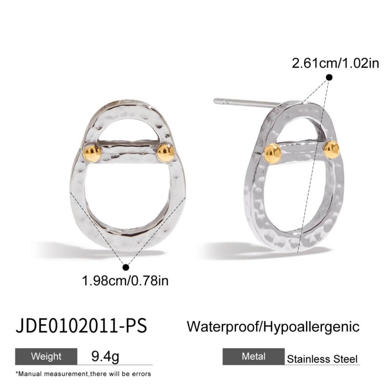 Men's Designer 18K Gold Stainless Steel Two-Tone Hammered Can-Inspired Stud Earrings - Image 5