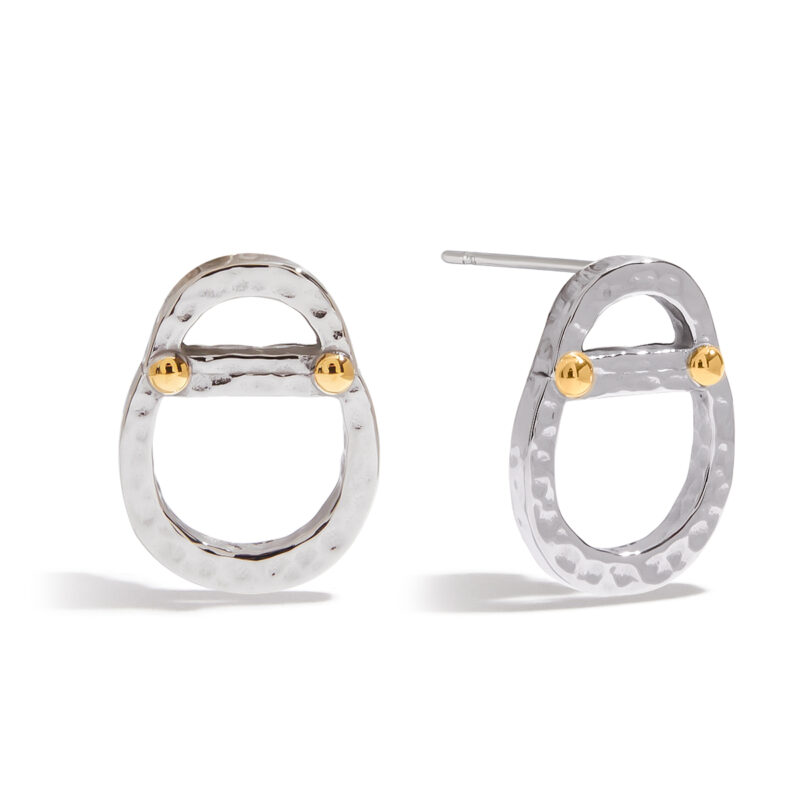 Men's Designer 18K Gold Stainless Steel Two-Tone Hammered Can-Inspired Stud Earrings