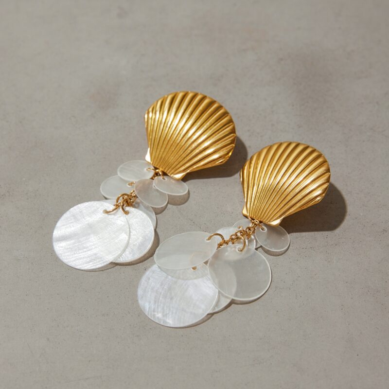 J&D Trendy 18K Gold Plated Stainless Steel Bohemian Shell Tassel Drop Earrings Ocean-Inspired Vacation Jewelry for Women - Image 2