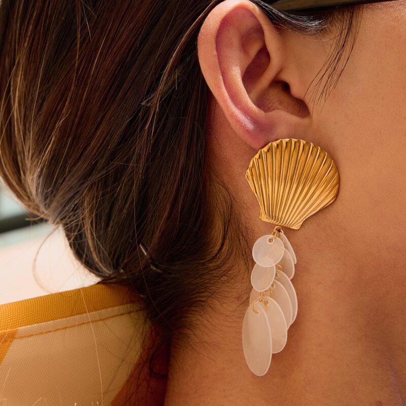 J&D Trendy 18K Gold Plated Stainless Steel Bohemian Shell Tassel Drop Earrings Ocean-Inspired Vacation Jewelry for Women - Image 4