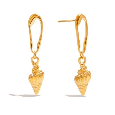 J&D 2025 Tropical Bohemian Seashell Dangle Earrings 18K Gold Plated Stainless Steel Lightweight Beach Vacation Jewelry for Women