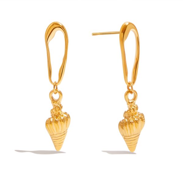 J&D 2025 Tropical Bohemian Seashell Dangle Earrings 18K Gold Plated Stainless Steel Lightweight Beach Vacation Jewelry for Women