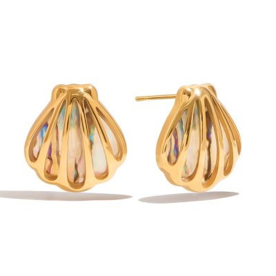 J&D Summer Coastal Abalone Shell Jewelry Set 18K Gold Plated Stainless Steel Boho Matching Jewelry