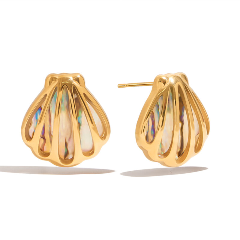 J&D Summer Coastal Abalone Shell Jewelry Set 18K Gold Plated Stainless Steel Boho Matching Jewelry