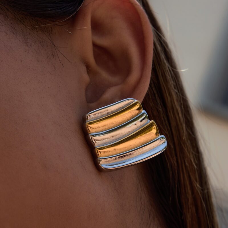 Modern Minimalist 18K Gold Stainless Steel Earrings for Women - Slim Stripe Hoop Earrings, Gold & Silver Color Jewelry Gift - Image 4