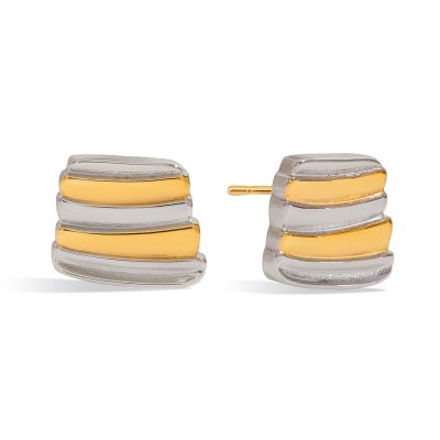 Modern Minimalist 18K Gold Stainless Steel Earrings for Women - Slim Stripe Hoop Earrings, Gold & Silver Color Jewelry Gift