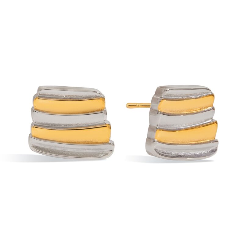 Modern Minimalist 18K Gold Stainless Steel Earrings for Women - Slim Stripe Hoop Earrings, Gold & Silver Color Jewelry Gift