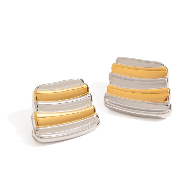 Modern Minimalist 18K Gold Stainless Steel Earrings for Women - Slim Stripe Hoop Earrings, Gold & Silver Color Jewelry Gift - Image 2