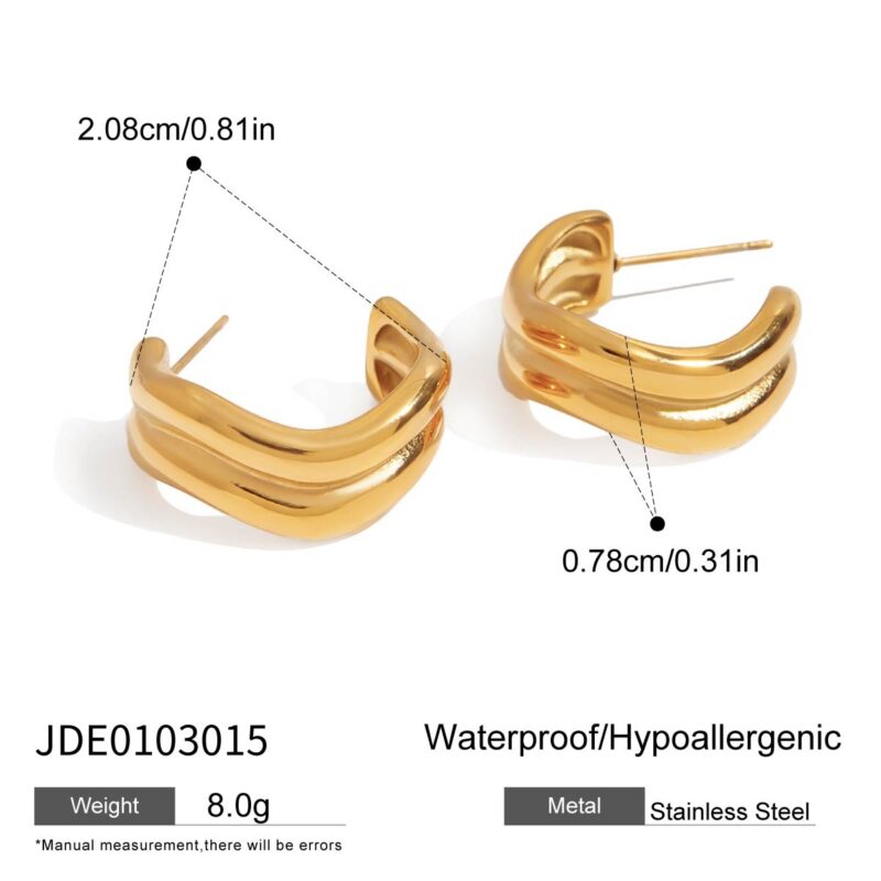 J&D Minimalist Two-Tone Gold Plated Stainless Steel Double-Wave Line Earrings Sustainable Jewelry Stackable Everyday Luxury Gift - Image 6