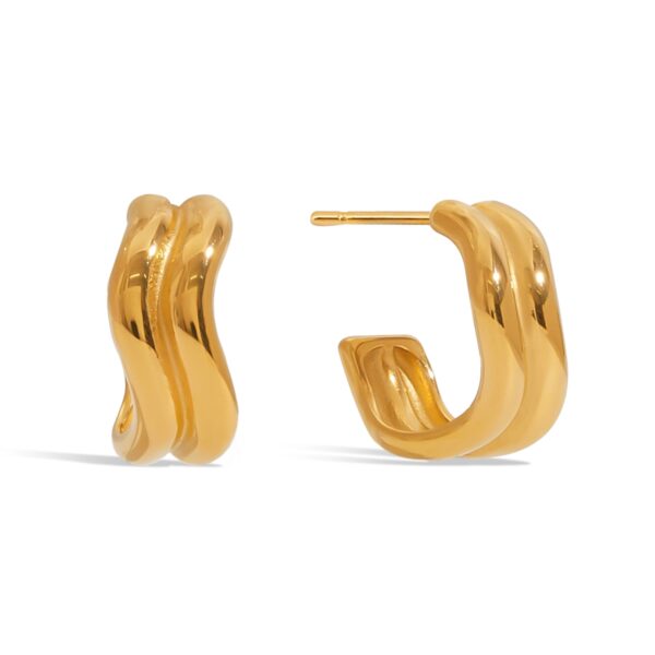 J&D Minimalist Two-Tone Gold Plated Stainless Steel Double-Wave Line Earrings Sustainable Jewelry Stackable Everyday Luxury Gift