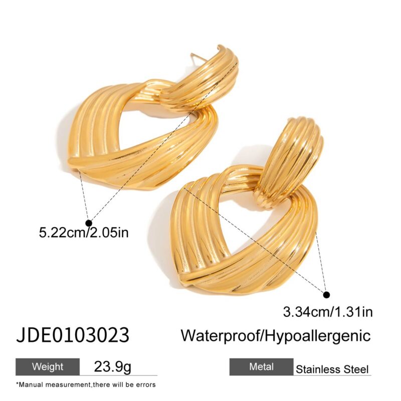 J&D Luxury 18K Gold Plated Stainless Steel Fan Shape Earrings Hypoallergenic Durable Modern Elegance Jewelry for Women - Image 7