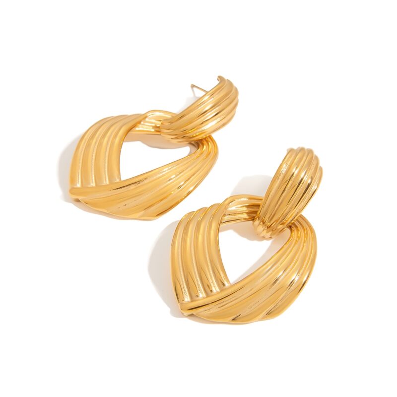 J&D Luxury 18K Gold Plated Stainless Steel Fan Shape Earrings Hypoallergenic Durable Modern Elegance Jewelry for Women - Image 3