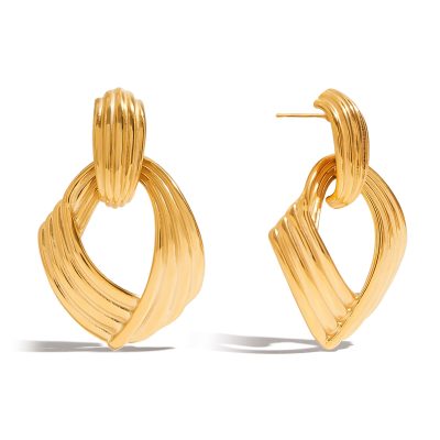 J&D Luxury 18K Gold Plated Stainless Steel Fan Shape Earrings Hypoallergenic Durable Modern Elegance Jewelry for Women