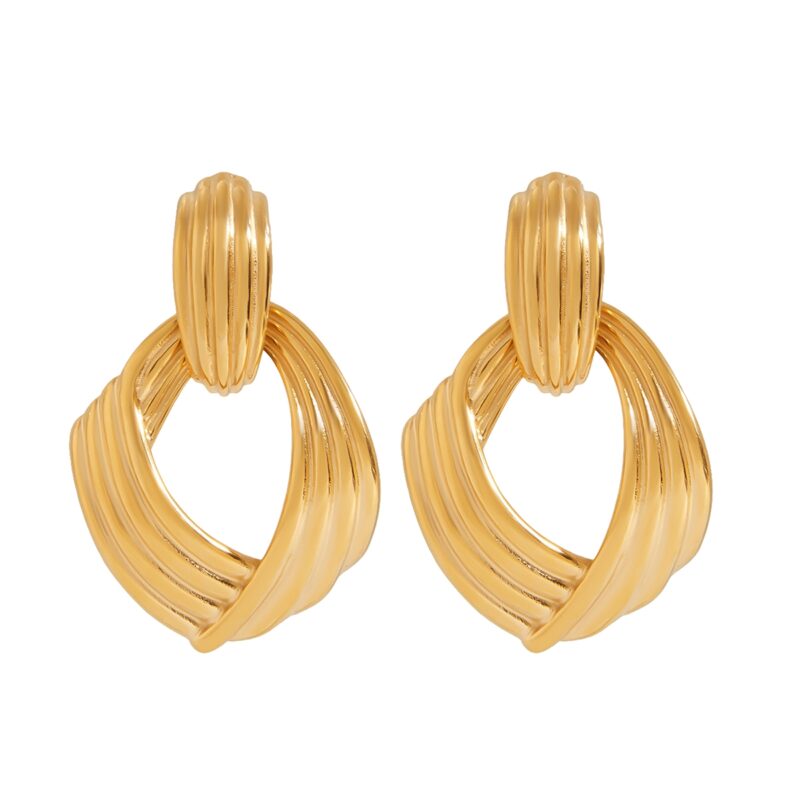 J&D Luxury 18K Gold Plated Stainless Steel Fan Shape Earrings Hypoallergenic Durable Modern Elegance Jewelry for Women - Image 2