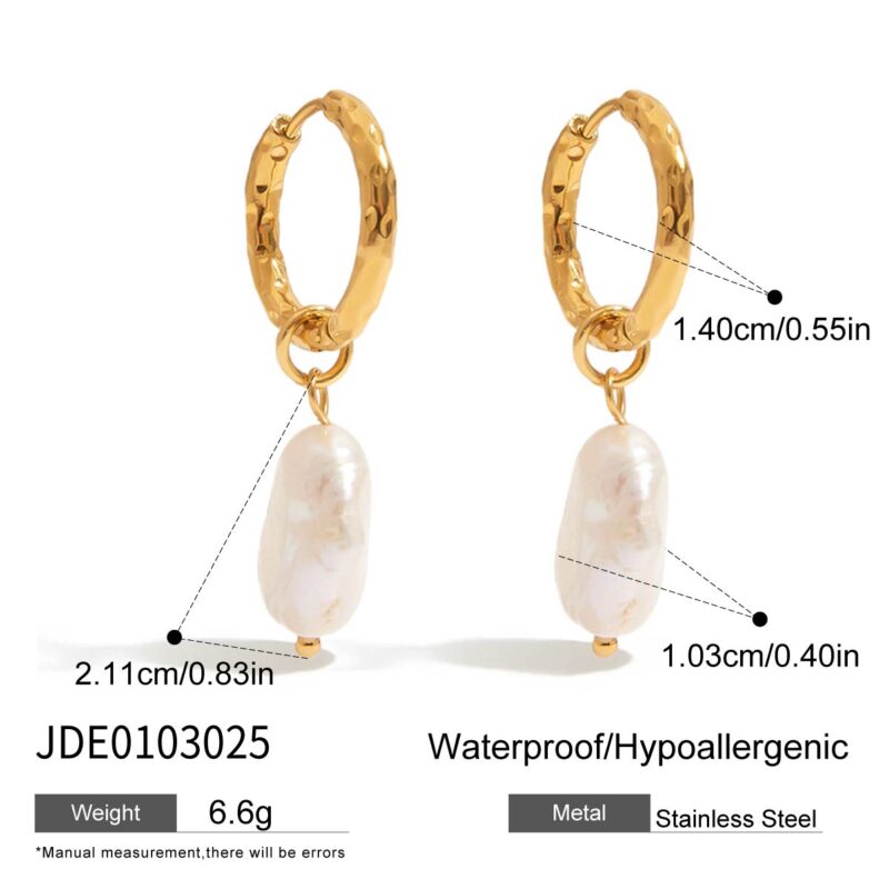 J&D Elegant Graceful Jewelry 18K Gold Stainless Steel Freshwater Pearl Huggie Hoop Earrings - Image 5