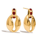 JD Exclusive Women's 18K Gold Stainless Steel Cat Eye Shell Red Earrings Pair