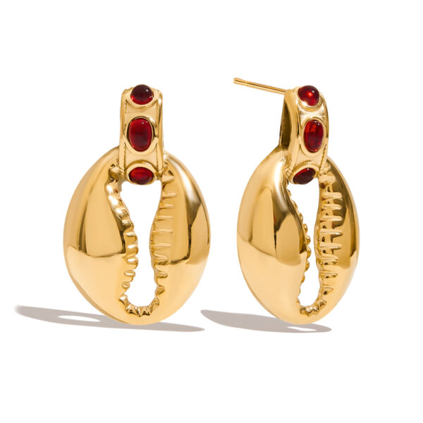 JD Exclusive Women's 18K Gold Stainless Steel Cat Eye Shell Red Earrings Pair