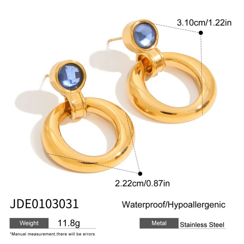 J&D Elegant Blue Cubic Zircon Earrings 18K Gold Plated Stainless Steel Hoop Door Design Hypoallergenic Minimalist Jewelry - Image 6