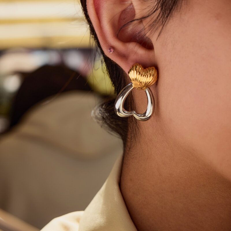 J&D Elegant Minimalist 18K Gold Plated Stainless Steel Door Handle Hoop Earrings Hypoallergenic Trendy Fashion Jewelry for Women - Image 5