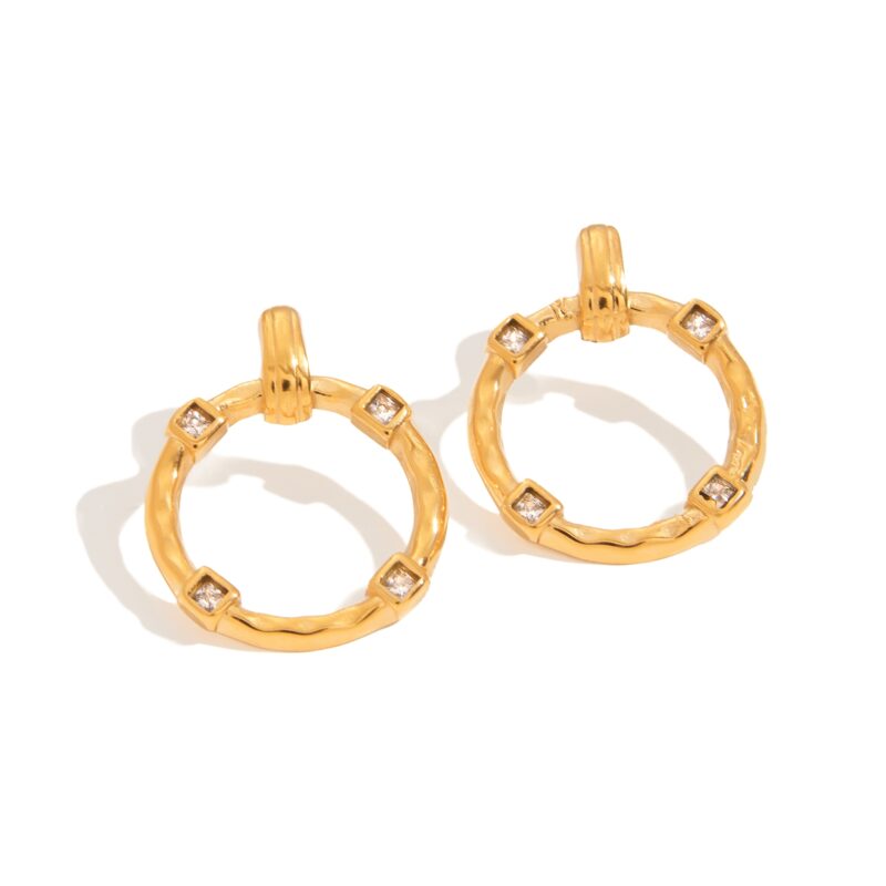 J&D 18K Gold Stainless Steel Zircon Minimalist Modern Earrings Elegant Jewelry for Women Hypoallergenic Durable Luxury Gift - Image 2