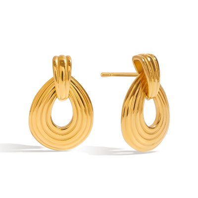 J&D Elegant Hypoallergenic Earrings 18K Gold Plated Stainless Steel Openwork Teardrop Minimalist Jewelry Lightweight Jewelry