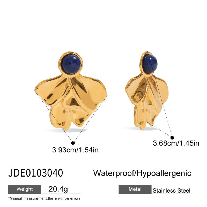18K Gold Stainless Steel Earrings - Urban Lapis Lazuli Fan Drop Earrings, Trendy Streetwear Jewelry for Women - Image 6