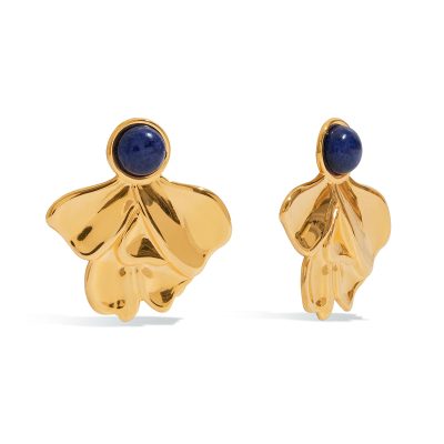 18K Gold Stainless Steel Earrings - Urban Lapis Lazuli Fan Drop Earrings, Trendy Streetwear Jewelry for Women