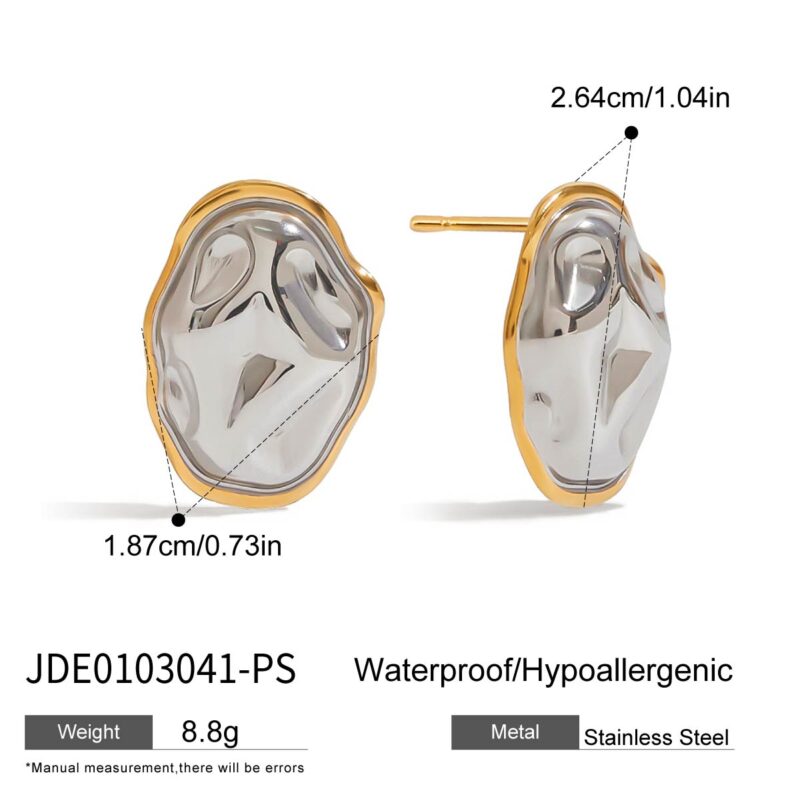 J&D Streetwear 18K Gold Stainless Steel Two-Tone Organic Geometric Earrings Asymmetric Bold Jewelry Stackable Earrings - Image 5