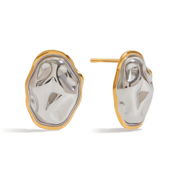 J&D Streetwear 18K Gold Stainless Steel Two-Tone Organic Geometric Earrings Asymmetric Bold Jewelry Stackable Earrings