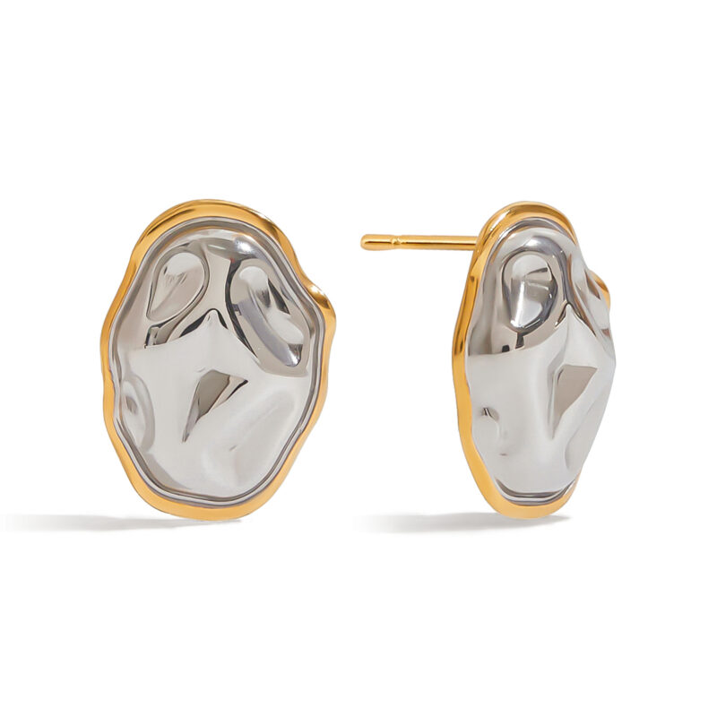 J&D Streetwear 18K Gold Stainless Steel Two-Tone Organic Geometric Earrings Asymmetric Bold Jewelry Stackable Earrings