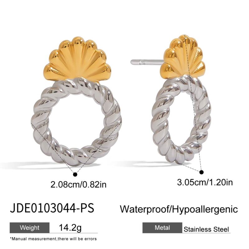 18K Gold Plated Stainless Steel Door Knob Earrings - Two-Tone Hollow Screw Thread Minimalist Dangle Earrings for Women - Image 6