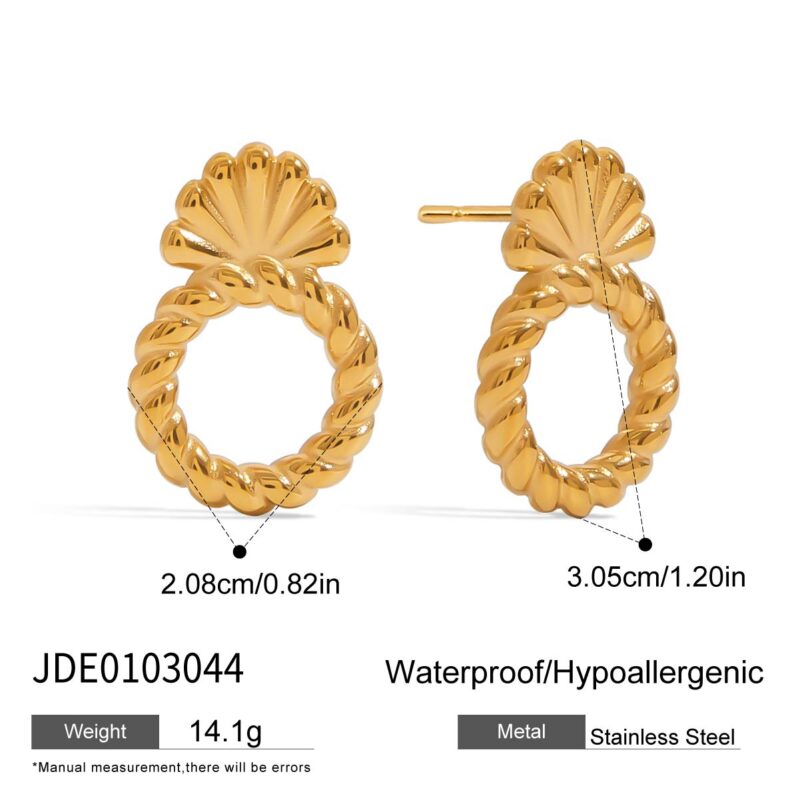 18K Gold Stainless Steel Door Knob Earrings - Modern Minimalist Hollow Screw Thread Design, Fashion Jewelry Pair - Image 6