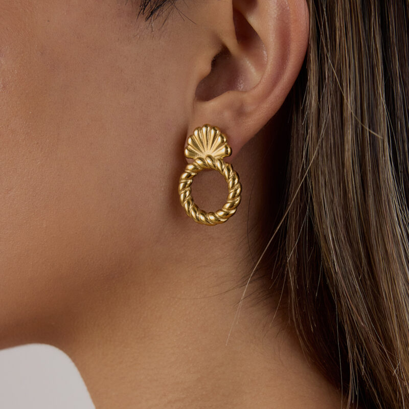 18K Gold Stainless Steel Door Knob Earrings - Modern Minimalist Hollow Screw Thread Design, Fashion Jewelry Pair - Image 5