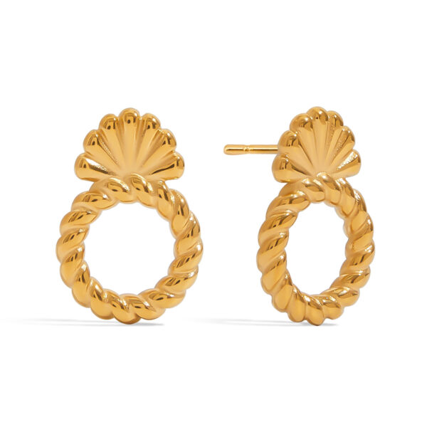 18K Gold Stainless Steel Door Knob Earrings - Modern Minimalist Hollow Screw Thread Design, Fashion Jewelry Pair