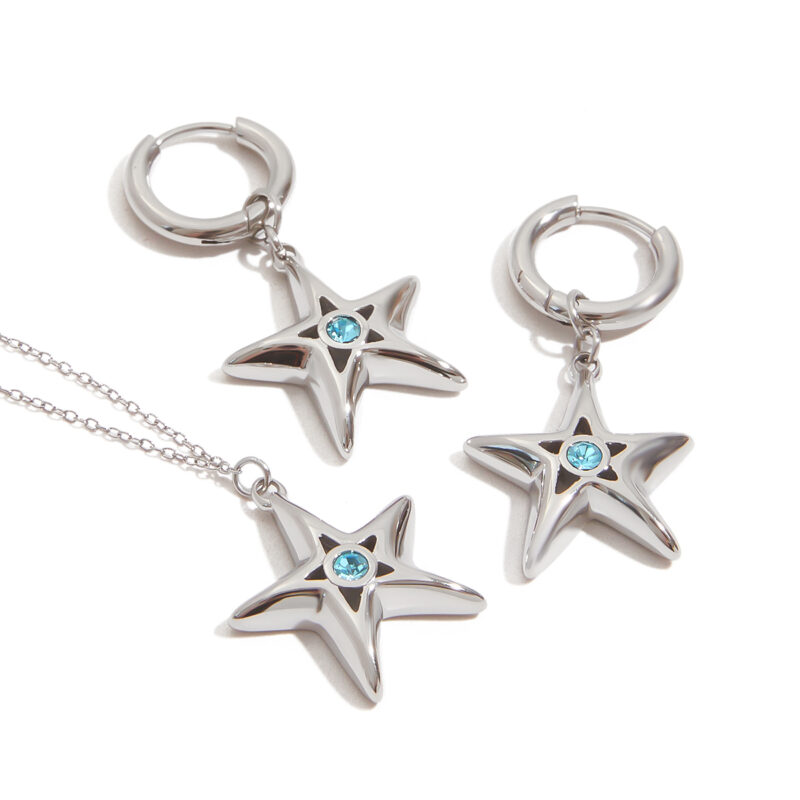 Stainless Steel Blue Zirconia Hollow Star Earrings - Street Style - Image 2