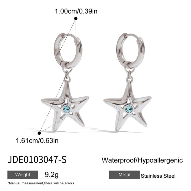 Stainless Steel Blue Zirconia Hollow Star Earrings - Street Style - Image 5