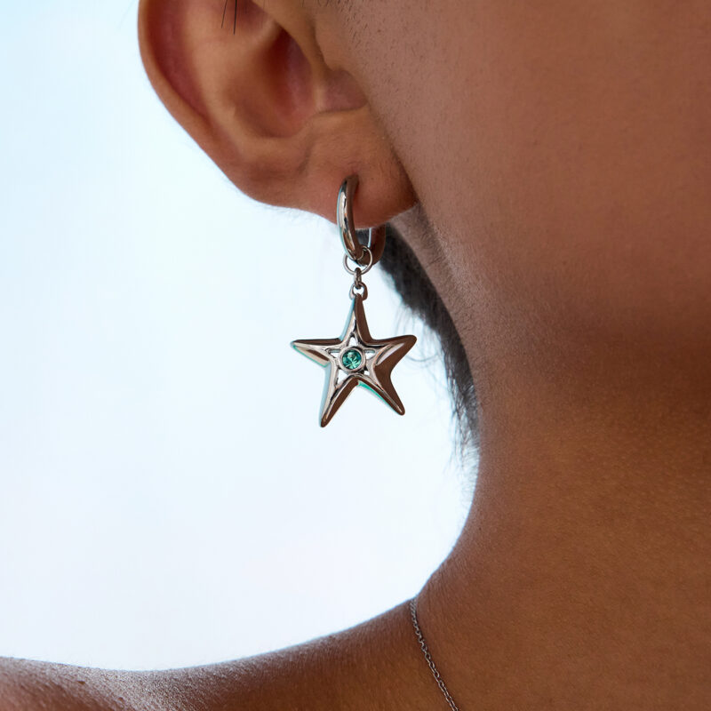 Stainless Steel Blue Zirconia Hollow Star Earrings - Street Style - Image 4