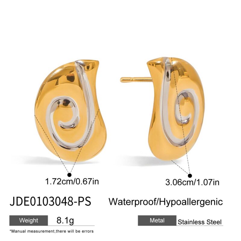 18K Gold Stainless Steel Spiral Earrings - Two-Tone Gold & Silver Minimalist Jewelry Pair - Image 7