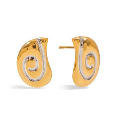 18K Gold Stainless Steel Spiral Earrings - Two-Tone Gold & Silver Minimalist Jewelry Pair