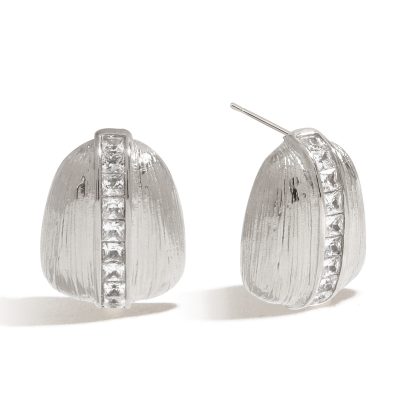 White Gold Plated Zircon Earrings for Women - Teardrop White Zirconia Textured Drop Earrings, Romantic Jewelry Pair