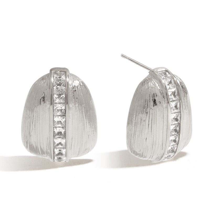 White Gold Plated Zircon Earrings for Women - Teardrop White Zirconia Textured Drop Earrings, Romantic Jewelry Pair