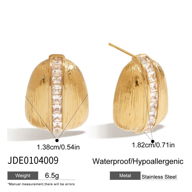 18K Gold Stainless Steel Zircon Earrings - White Teardrop Textured Drop Earrings for Women, Romantic Jewelry Pair - Image 6