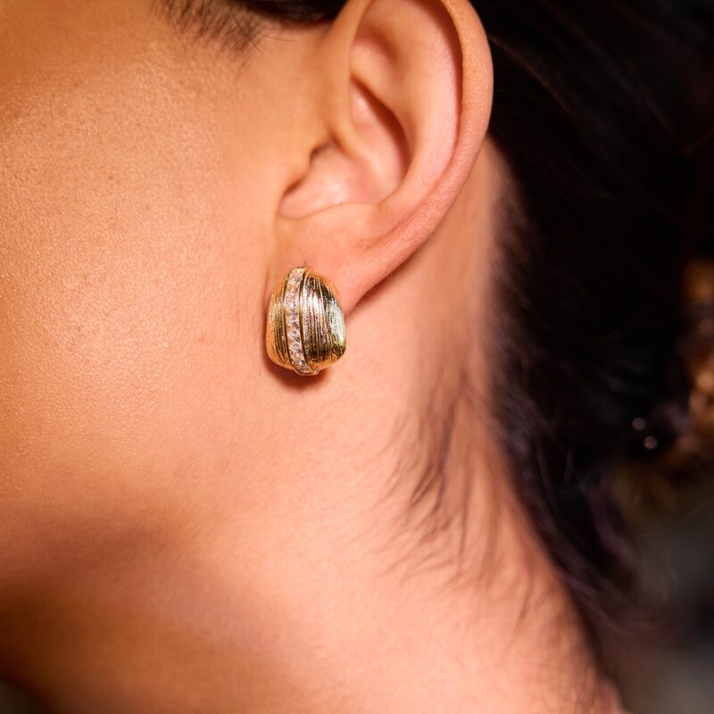 18K Gold Stainless Steel Zircon Earrings - White Teardrop Textured Drop Earrings for Women, Romantic Jewelry Pair - Image 5